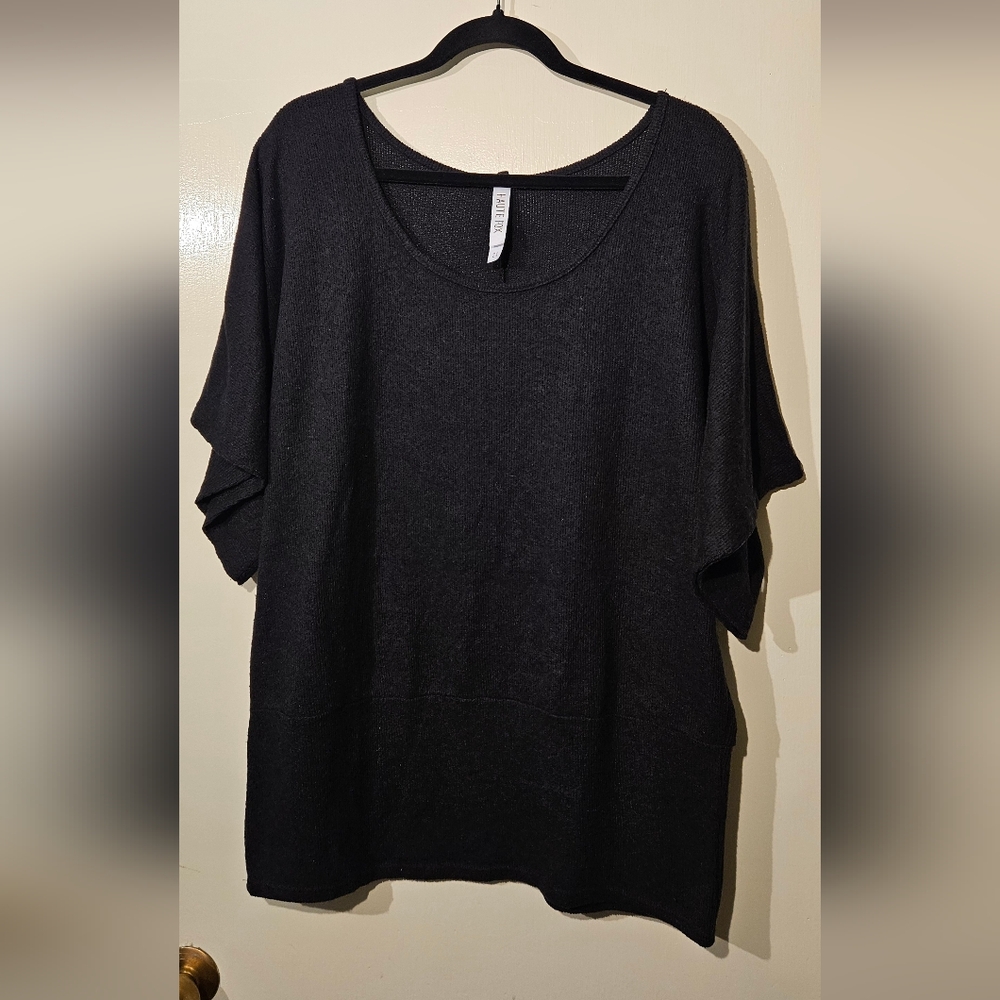 Haute Fox Women's Black Oversized And Fitted Cozy Knit Dolman Sleeve Top 2X